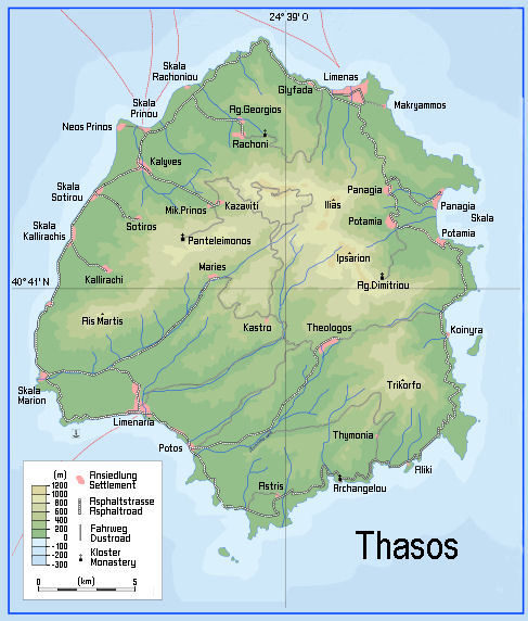 о. Тасос, политическая карта