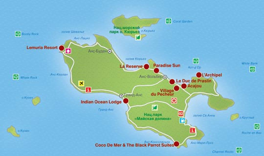 Карта острова Праслин (Сейшельские острова)
